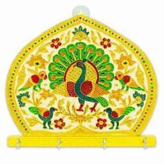 Home Genie 장식용 공작 키 홀더 - 후크 4개가 있는 수제 나무 키 랙 | 가정 사무실 및 푸자 방을 위한 레진 및 나무 벽 장식 | 생생한 공작 예술 및 영적 장식, Home Genie 장식용 공작 키 홀더 - 후크 4개, 1