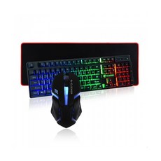 지클릭커 게이밍 키보드 마우스 GMK-180 With 장패드 파스텔톤 노트북 PC 맥 윈도우 호환, 인체공학, 블랙