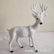 仿真動物梅花鹿麋鹿長頸鹿模型，皮毛動物擺件，影視裝飾道具，台灣出貨, 27.5cm白色