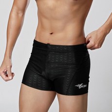 샤크 3부 남성 실내 수영복 스판원단 (L) (블랙)