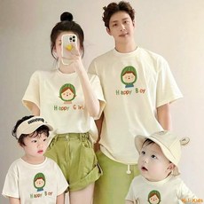 拍照親子裝t恤一家三四口嬰兒2024夏新款炸街卡通母女母子全家裝