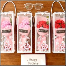母親節康乃馨花束手提禮盒 3朵康乃馨 2色可選, （粉色花）康乃馨花束禮盒3朵手提盒款,送：h0007母親節快樂4cm貼紙, 1件