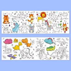兒童涂鴉畫卷填色繪畫超長畫紙卷 幼兒園畫畫DIY填色自己動手涂色, 共5.4米大畫卷6張+12色彩鉛筆,【抖音同款】智慧媽媽優選