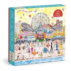 Galison Michael Storrings 가족을 위한 500피스 직소 퍼즐 놀이 공원 장면의 여름 함께 즐길 수 있는 훌륭한 가족 퍼즐, Amusement Park