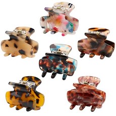 6피스 작은 헤어 클로 클립 3.6cm(1.4인치) 거북이 발톱 클립 여성용 여아용 미니 사이즈 레오파드 프린트 아크릴 프렌치 디자인 턱 클립 미끄럼 방지 강한 고정력 헤어 그