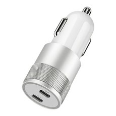 PD30W+QC3.0 메탈 차량용 충전기 알루미늄 스몰건 LED 앰버라이팅 USB+타입C 듀얼포트 시거잭 고속충전기, 은색, CC7