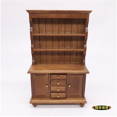 隨草（木質3色）迷你仿真書櫃 三層置物櫃 抽屜櫃 展示櫃 立櫃 餐櫃 木櫃 娃娃屋 微縮 食玩模型 微景觀, 1個, 單入（棕色）