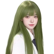 65CM 내추럴긴머리 패션 가발 여성용((가발 수납포켓 포함)), 1개, 녹색 가발