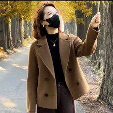 중년 여성 모직 자켓 엄마복 숏 코트 가을 패션 더블 브레스트 심플 스타일 YXF