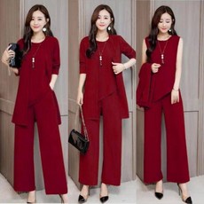 POMTOR 여성 봄가을 나시 +가디건+ 와이드팬츠 세트 3종세트 빅사이즈 루즈핏 캐주얼