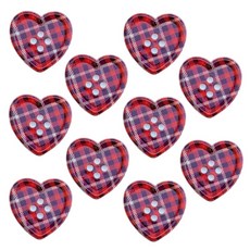 예쁜 하트 체크 단추 25mm 옷 만들기 부자재 DIY, 10개, 와인 레드