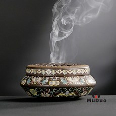 경태란 에나멜 역류 향로 창의적인 가정용 인테리어 향꽂이 복고풍 젠 스타일 향도 장식품, 2호 에나멜 향로(방화면 포함)