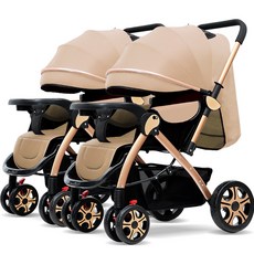 雙胞胎嬰兒車可登嬰兒推車可坐可躺輕便可摺疊景觀遛娃神器可坐折, 發泡輪餐盤車【卡其色】:1個