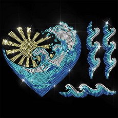 1개 유리 핫픽스 라인스톤 다리미 부착형 아플리케 의상 액세서리 (옷 가방 바지용 바다 물결 무늬 297x210mm), 혼합색