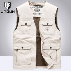 羅小虎 男士純棉多口袋馬甲 春秋季寬鬆坎肩 中年爸爸裝高檔外套背心 戶外釣魚工裝休閒戰術背心