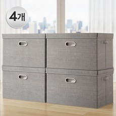 하루살이 고급 린넨 이불 옷 패브릭 수납정리함 접이식 리빙박스, 4개, 스톤 그레이