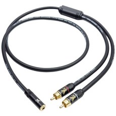 高級降噪隔離線 RCA轉3.5mm母 一分二 Y型線 雙RCA轉3.5mm母頭 AV轉耳機母頭 方塊雙紅白母頭 耳機母頭, YF96-5BG 6mm線,500cm 分岔30cm