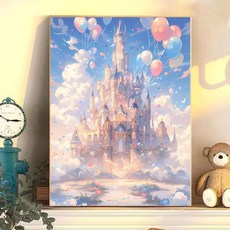 手工鑽石貼畫 夢幻城堡系列, 夢幻城堡款式1,圓鑽畫布尺寸30x40+含工具
