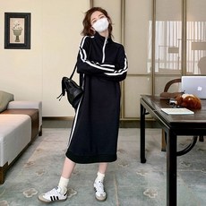 COSYEVNO 여성 후드티 원피스 반집업 트레이닝복 롱스커트