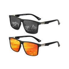 JIM HALO 레트로 편광 선글라스 남성용 여성용 스퀘어 경량 선글라스 운전 낚시 UV400, 2)53 Millimeters, 2팩 그레이오렌지