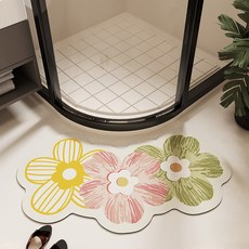 小花弧形浴室地墊 浴室吸水防滑腳墊, JP繪韻繁花-黃綠紅-弧形,40*70, 1個