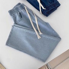 Yellwel 여성 봄여름용 와이드 밴딩 청바지 편안한 일자핏 바지 DJP