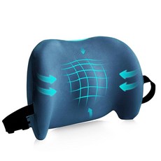 사무용 의자용 요추 지지 베개 자동차 베개 허리 4D 메쉬 커버와 조절 가능한 스트랩이 있는 메모리 폼 백 쿠션 자동차 침대 게임용 인체공학적 의자 등받이, Blue