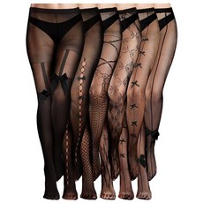 Ramede 6쌍 여성용 망사 허벅지 높이 스타킹 허리 타이츠 리본 패턴 망사 레깅스 팬티 스타킹 할로윈 블랙. 스몰-미디엄