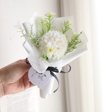 퐁퐁 국화 화이트 납골당 봉안당 성묘 미니 조화 꽃다발, 화이트포장, 1개