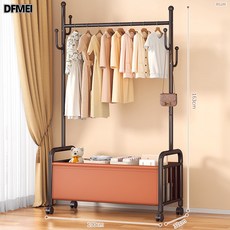 DFMEI 衣帽架落地臥室掛衣架家用室內輕奢可移動多功能宿舍收納衣服掛架, 80cm黑架【加厚耐磨棕色皮兜】衣帽掛鉤萬向輪+送調平底腳