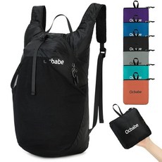 15L 소형 패커블 경량 배낭 하이킹 데이팩 방수 접이식 야외 캠핑 여행 가방 여성 남성용, 블랙, 1개