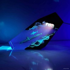 海洋主題鯊魚與潛水艇環氧樹脂夜燈 潛艇愛好者禮物 交換禮物 臺灣出貨, 暖光,8*5英寸, 1個