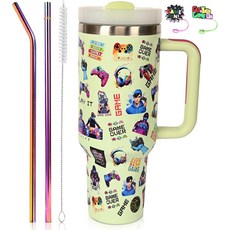 jvycjlu 40oz 게이머 컵 - 스테인리스 스틸 게이밍 물병 보이 남성 아들 아빠 남편 친구를 위한 선물 생일 크리스마스 에 빨대 2개와 캡 2개 포함 텀블러, Green