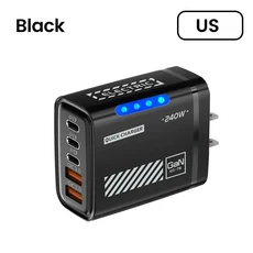 호환5포트 GaN USB C 충전기 240W PD 고속 어댑터 (아이폰 17 16 15 Pro 샤오미 노트북 데스크탑, 04 Black US
