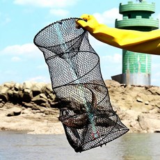 민물 바다 통발 어망 원형 접이식 낚시 미끼통 물고기 포획, 대형