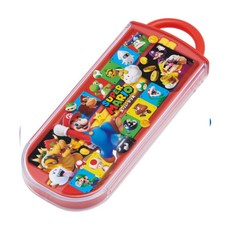 東京速購 日本製 滑蓋三件式兒童餐具組 TACC2AG 輕巧便攜 安全材質 讓孩子用餐更開心, 1個, 馬力歐(紅)餐具組