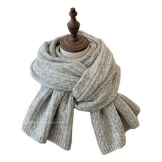 韓版針織圍巾 軟糯米白色素色圍巾女 冬季復古麻花保暖加厚針織毛綫學院風圍脖男 保暖 百搭