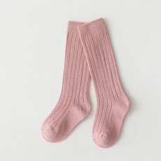 솔리드 무릎 높이 긴 양말 통기성 줄무늬 부드러운 학교 유니폼 남아 여아, [02] 1-3Years(M), 02 Pink