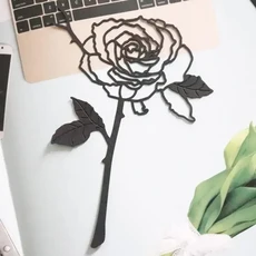 쿠쿠스토어 로즈 북마크 금속 할로우 섬세한 책 남성 선물 종이 사무품, 01 black