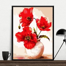 캔버스 유화 그리기 세트 해외DIY 명화그리기 대형 꽃 플라워, 1개, 꽃병40x50