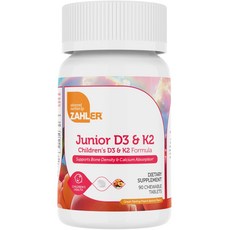 잘러 주니어 비타민 D3 및 K2 복숭아 살구 츄어블 90정, 1박스