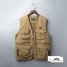 在路上 男士馬甲坎肩 春秋季全棉多口袋爸爸馬夾中老年人戶外攝影釣魚背心