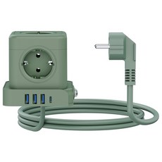 모아 CM04 큐브멀티탭 전선형 콘센트(5구/C타입/USB) 멀티콘센트 전원스위치 보호회로 안전접지 예쁜디자인 고용량 SF코팅 가정용 여행용 다용도 고속충전, 1개, 그린, 1.8m