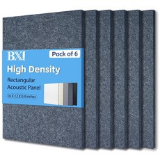 BXI 흡음기 - 40.6 x 30.5 1cm16 12 3/8인치 6팩 고밀도 음향 흡수 패널 에코 리버브 감소 벽 및 천장 처리용 점착성 가능한 패널, 16'' X 12'' X 0.4'', 6 Pcs, 회색