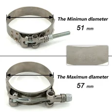 1 Pc 2.0" 2.25" 2.5" 2.75" 3.0" 3.25" 3.5" 4.0" T-볼트 배기 클램프 흡기 터보 배기 인터쿨러 실리콘 커, 1개, 기타, 02 51-57mm