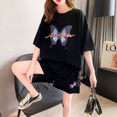 천하오 여성용 캐주얼 나비 프린트 반팔 + 반바지 투피스 홈웨어 GX364