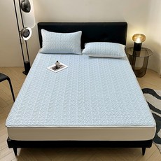 Larkin 여름 고정밴딩 냉감패드 매트리스 베개 커버 세트, 연한 남색