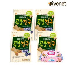 [아이배냇]곡물친구4종+물티슈100매, 곡물친구 블루베리4개+물티슈100매, 40g, 1세트