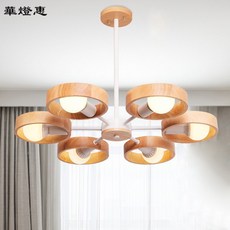 北歐實木圓圈臥室吊燈 餐廳客廳扇形簡約現代LED實木書房創意吊燈, 3頭/黑色