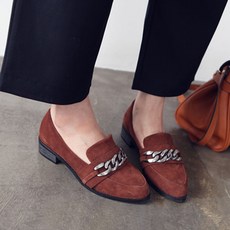 여성로퍼 리얼 세무가죽 체인로퍼 겨울 여자 단화